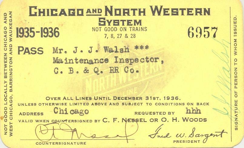 1935-36 C&NW Chicago & North Western Railroad employee pass - CB&Q Burlington Ry