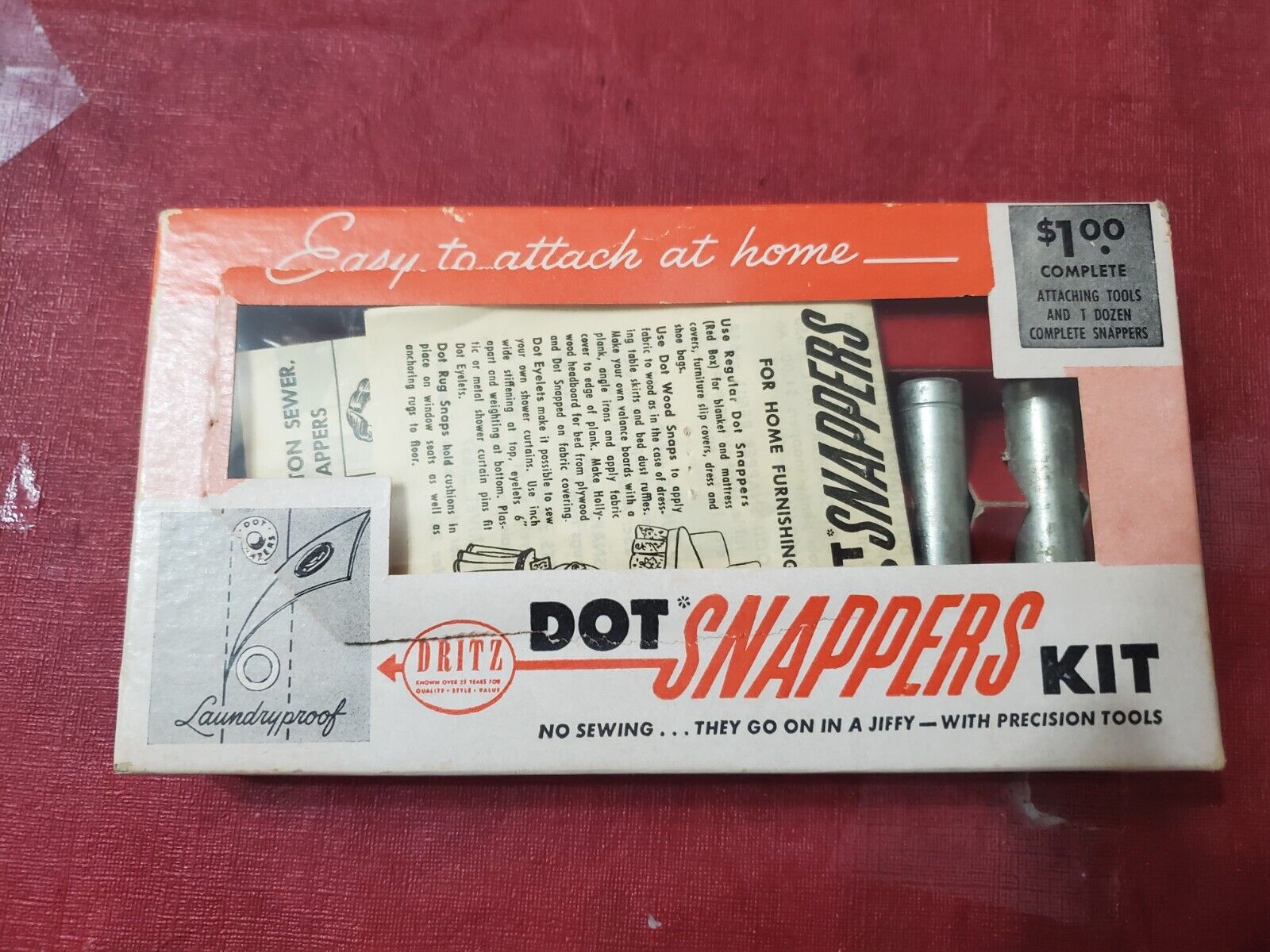 Vintage 1949 Dritz Dot Snappers Kit DIY Clothing Snap Replacement Parts Dresses