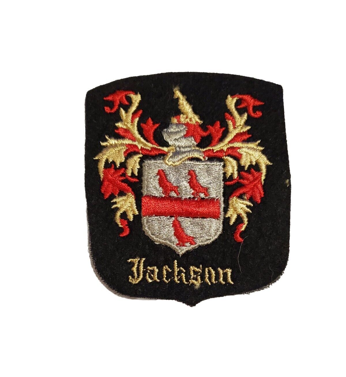 Vintage Jackson Family Crest Coat Of Arms Black Felt Knight Embroidered Patch