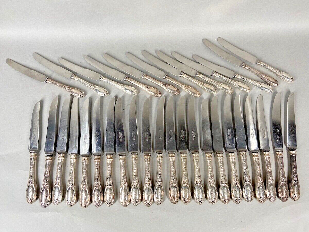 Antique Elegance: 19th Century 34-Piece Silver Knife Cutlery Set