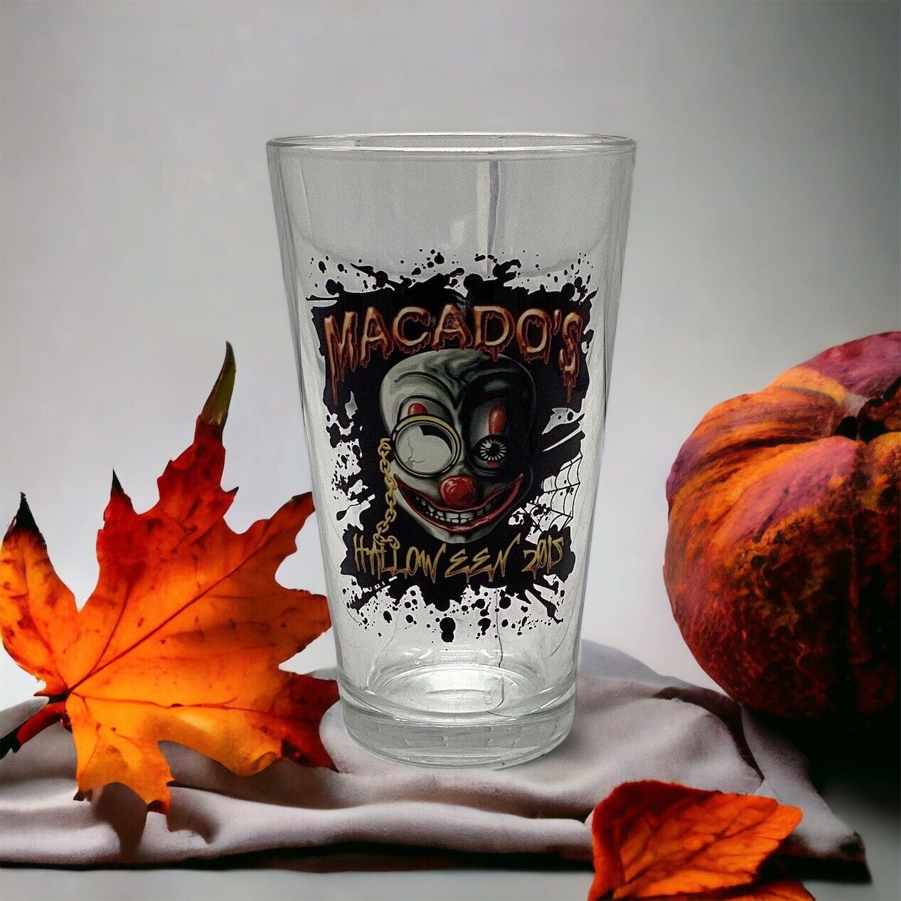 Macado’s Halloween 2015 Scary Clown Drinking Glass Beer Tea Pint Souvenir