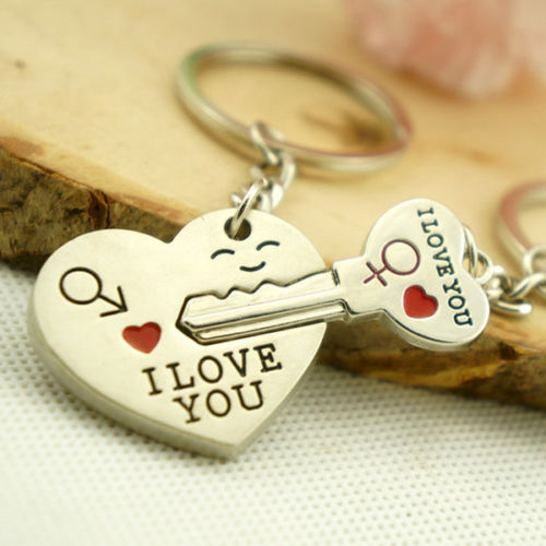 Romantic Couple Keychain Keyring Keyfob Valentine's Day Lover Gift Heart Key Set