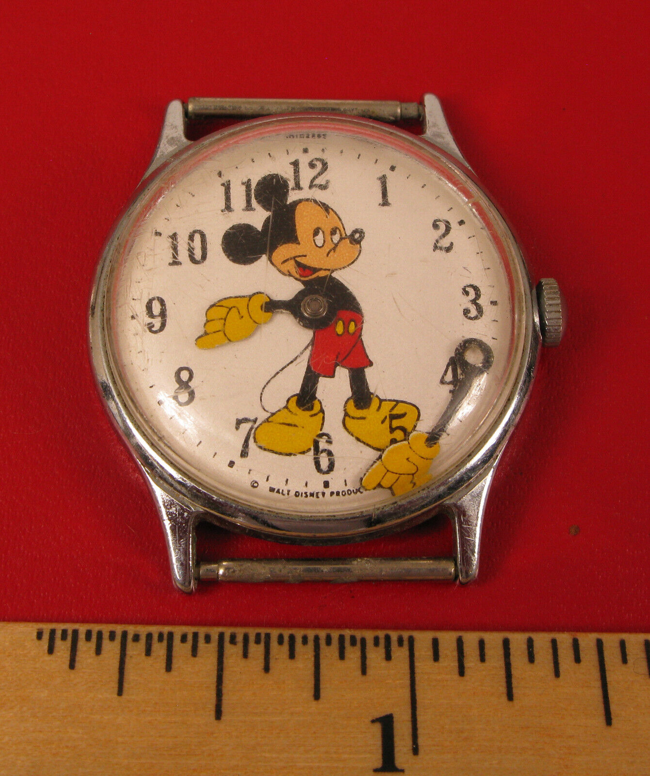 VINTAGE WALT DISNEY SILVER TONE MICKEY MOUSE WATCH NOT WORKING FOR REPAIR 