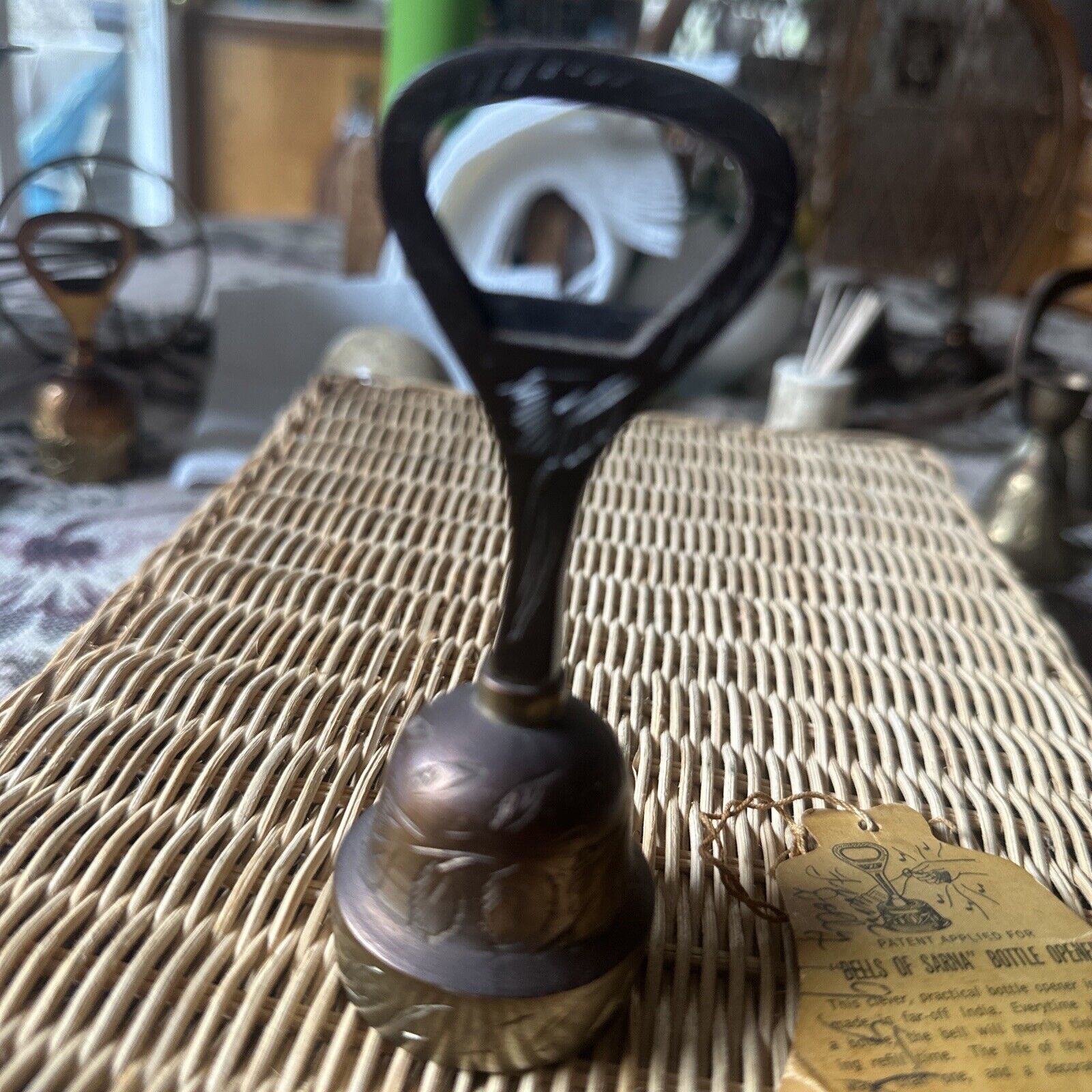 Vintage Brass Bell Bottle Opener Flowers Bells of Sarna India  4.5”Tall Very Old