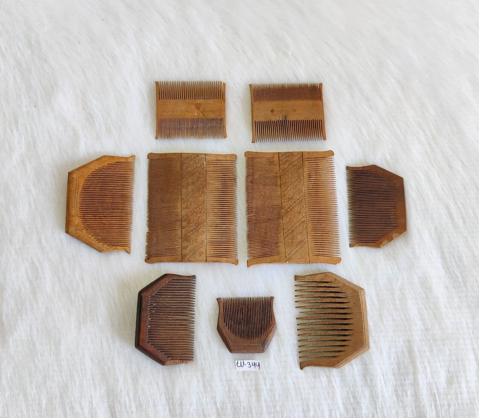 1920s Vintage Original Handmade Tribal Wooden Comb Vanity Collectible 9 Pcs W344