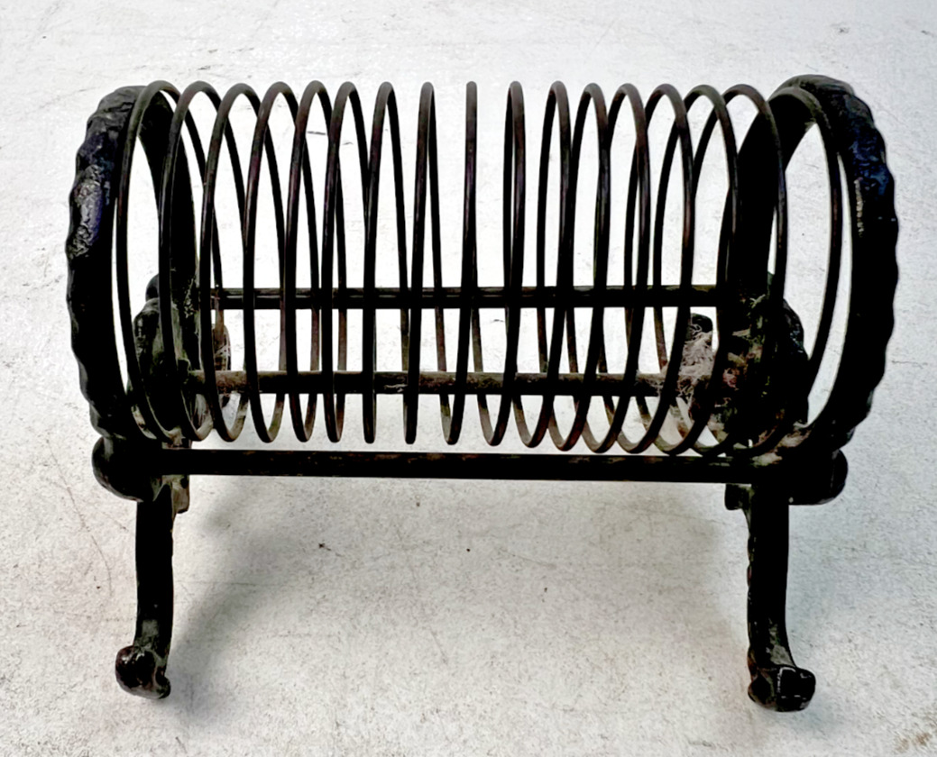 Antique 1880s K Diamond Cast Iron & Metal Wire Spring Coiled Mail Holder