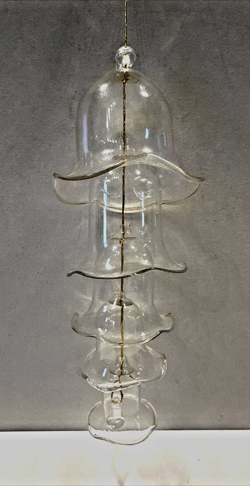 Vintage 1980's Clear Glass 5 Tier Nesting Bell Scallop Edged Christmas Ornament