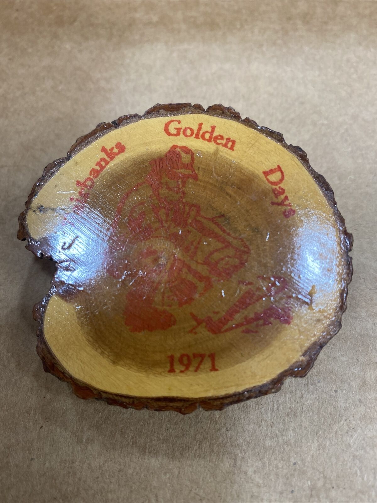 Vintage 1971 Fairbanks Golden Days Wooden Pin- Alaska Souvenir