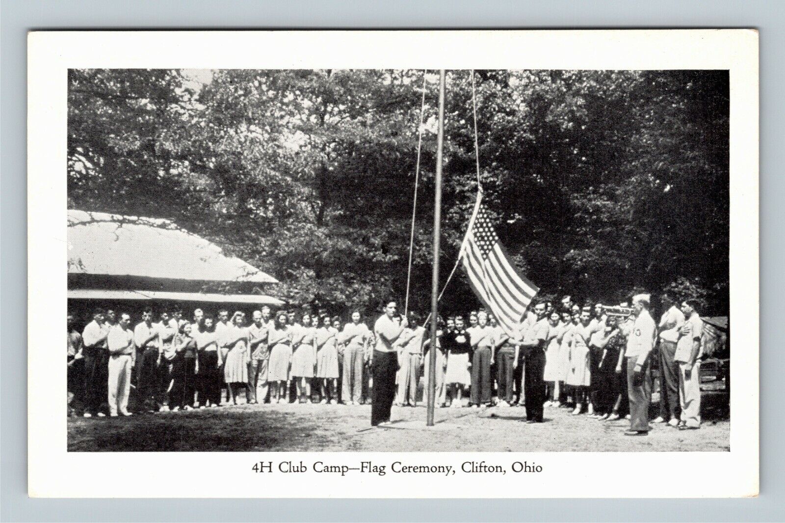 Clifton OH, 4H Club Camp, Patriotic Flag Ceremony, Ohio Vintage Postcard