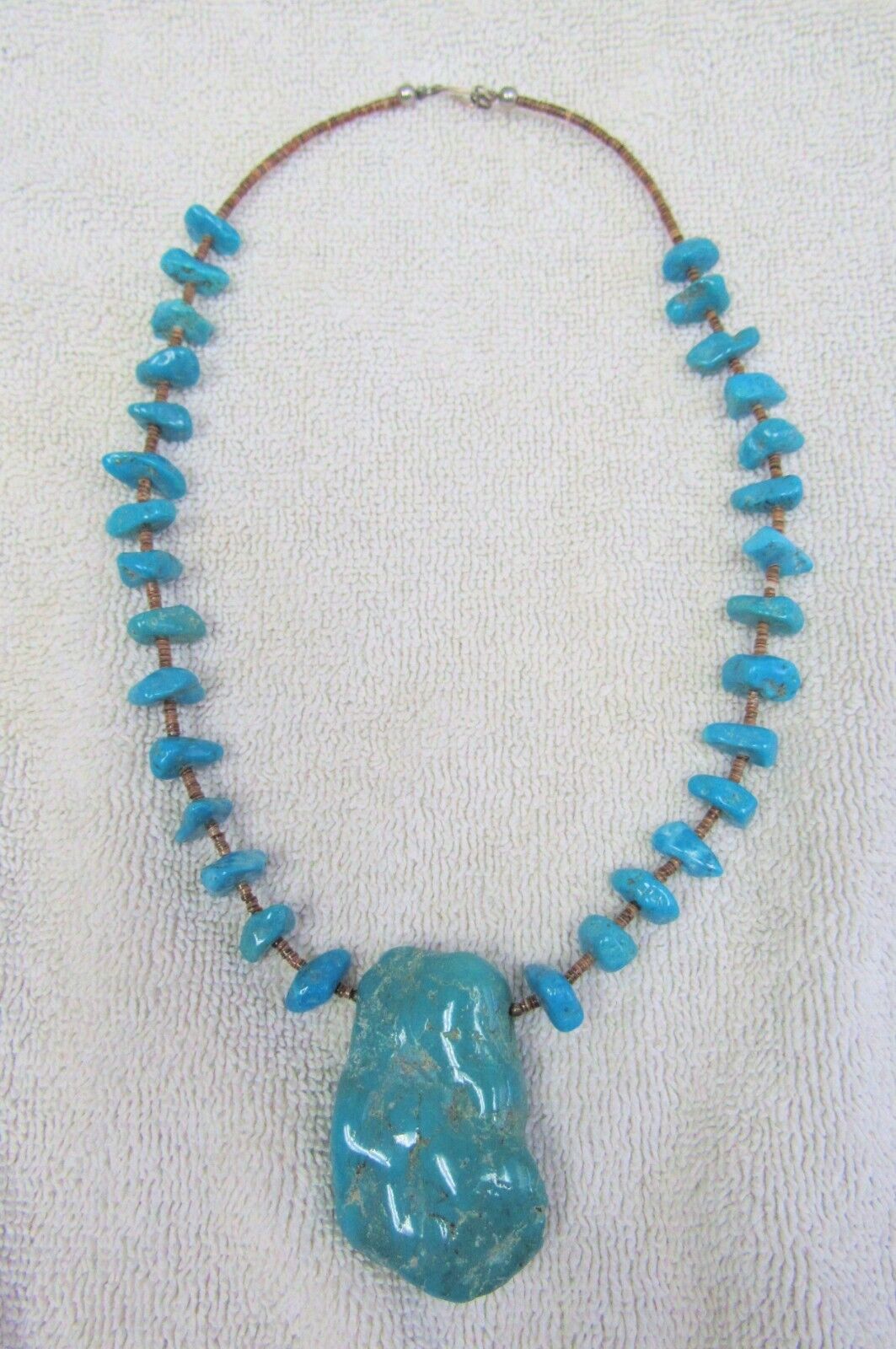 Vintage Navajo Indian Royston Turquoise Stone & Sterling Silver Nuggets Necklace