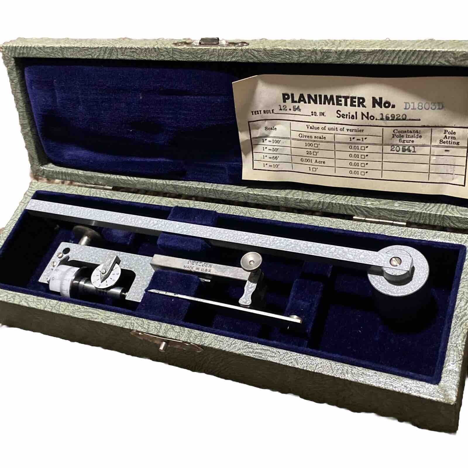 Vintage Dietzgen Compensating Polar Planimeter w/Case & Orig. Box- D1803D