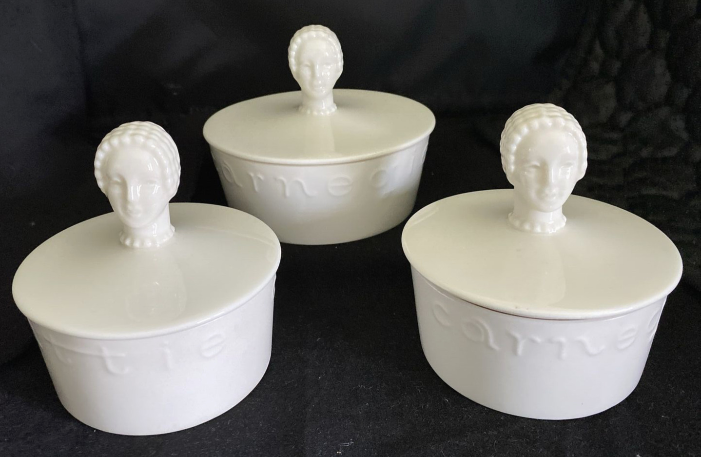 Vtg Hattie Carnegie Lenox Porcelain Vanity Powder Boxes Set Of Three 2 Sizes