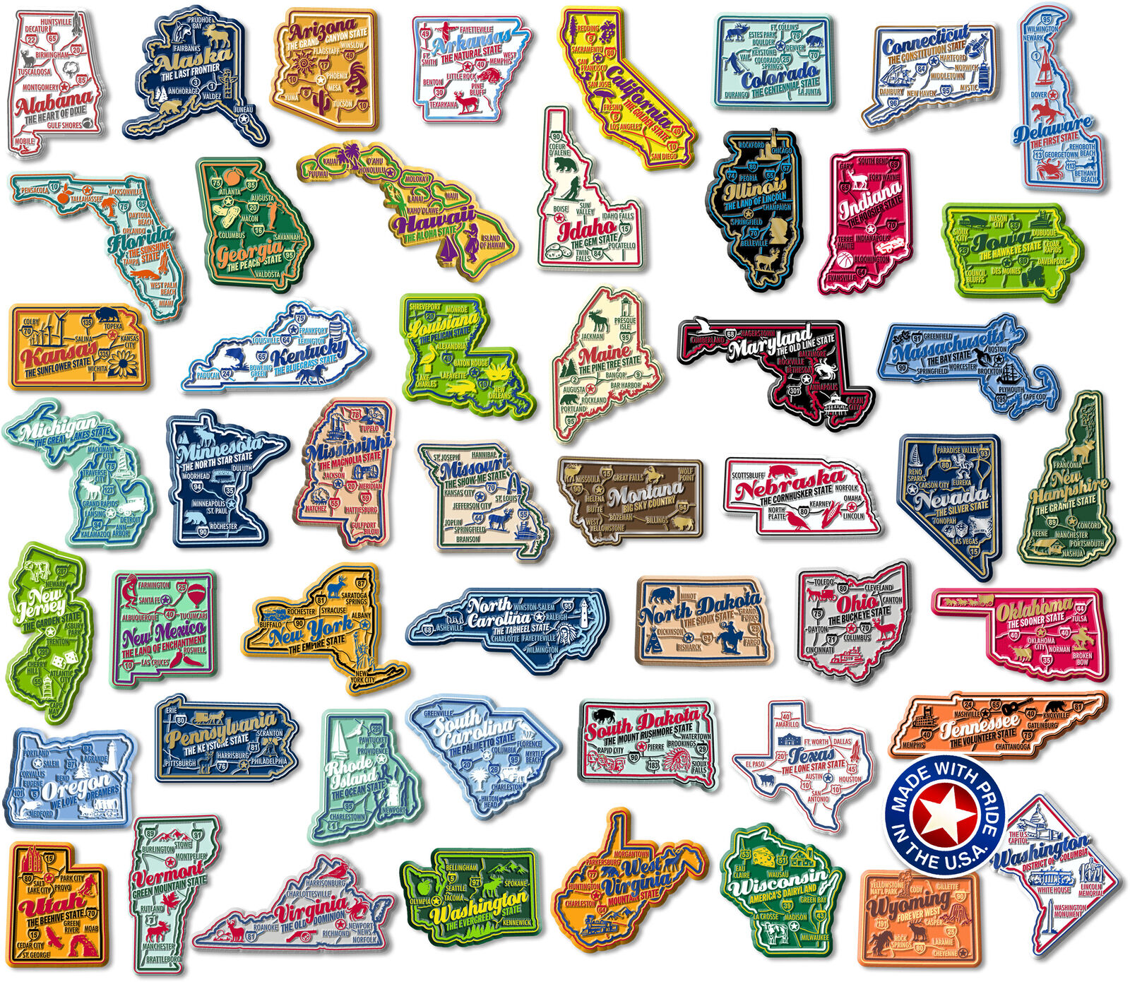 U.S. Premium State Map Magnet Set by Classic Magnets, 51-Piece Set