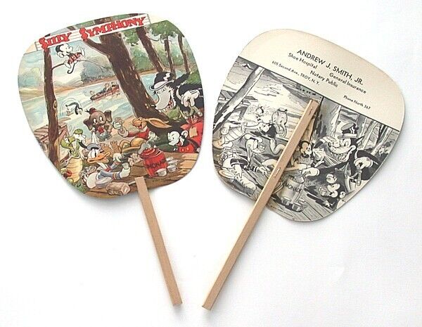 Advertising Fan 1930 Antique Walt Disney Silly Symphony Mickey Mouse Donald Duck
