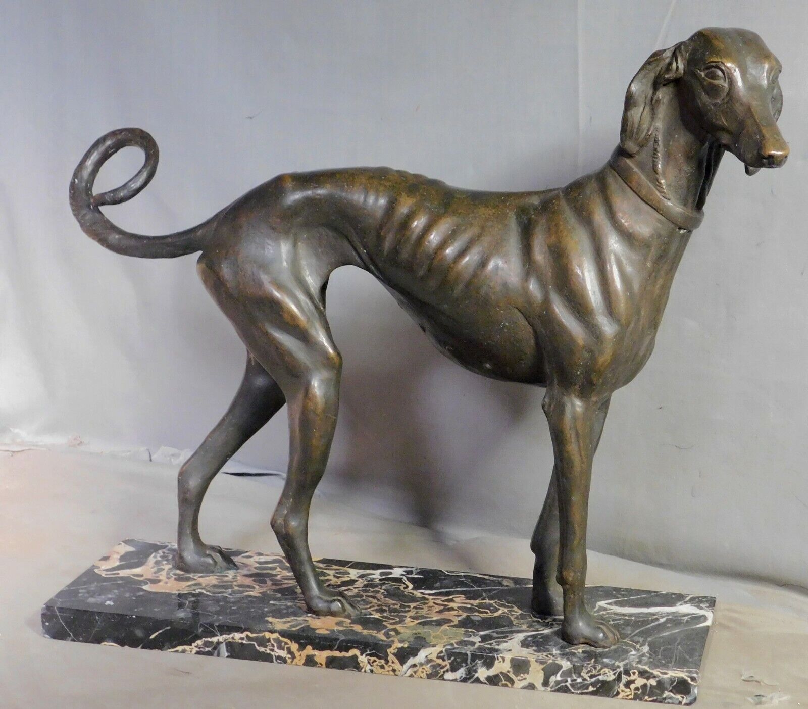 Elegant Antique Art Deco Bronze Sculpture Dog Saluki Madeleine Fish Park Vintage
