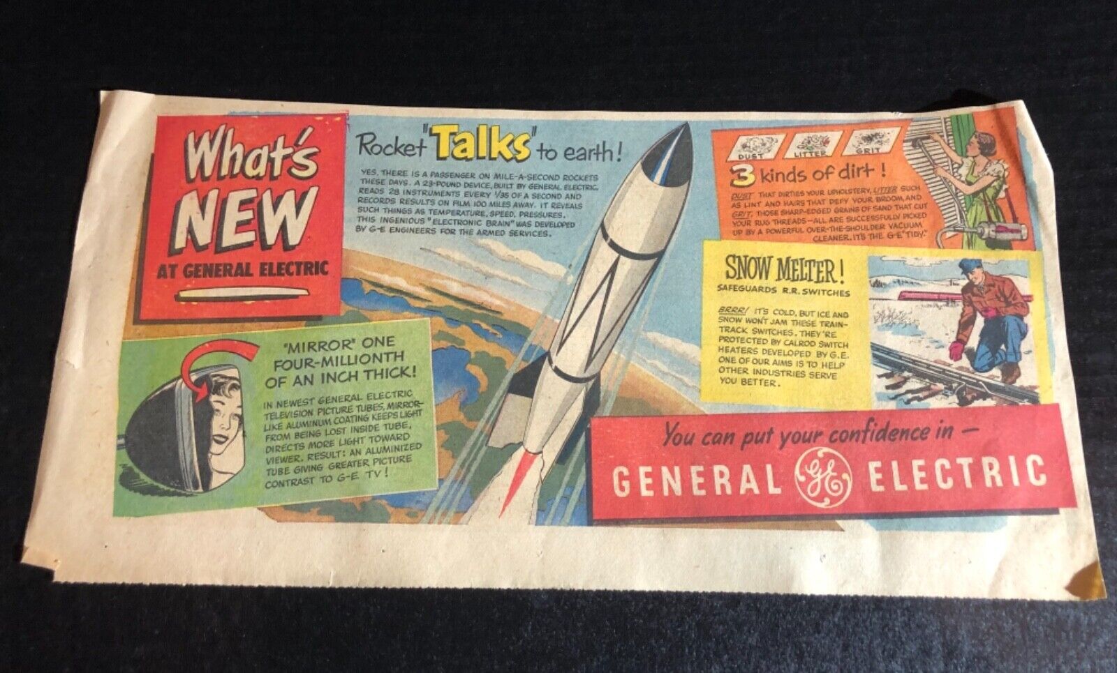1950’s General Electric print ad “Rocket Talks to Earth”15x7.5”