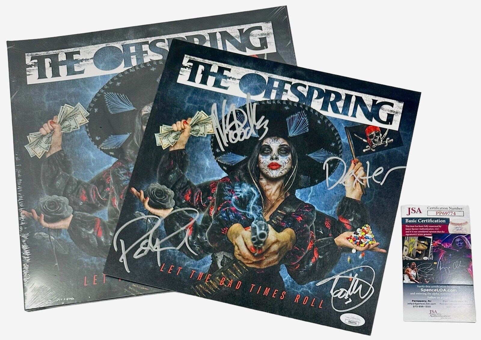 The Offspring Signed Let The Bad Times Roll Poster & LP Vinyl Record Album + JSA