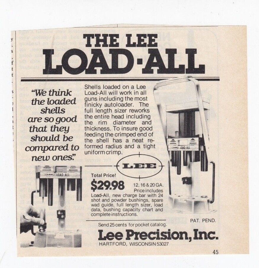1977 LEE PRECISION LOAD ALL RELOADER small  PRINTED AD Original / n1