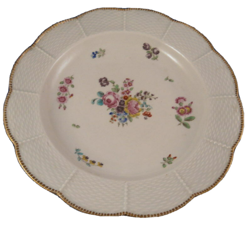 Nice Antique 18thC Worcester Porcelain Polychrome Floral Plate Porzellan Teller