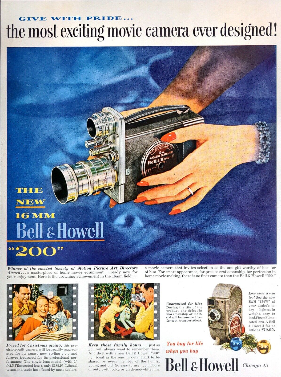 1951 Bell & Howell 200 16 MM Movie Camera Original Vintage Print Ad