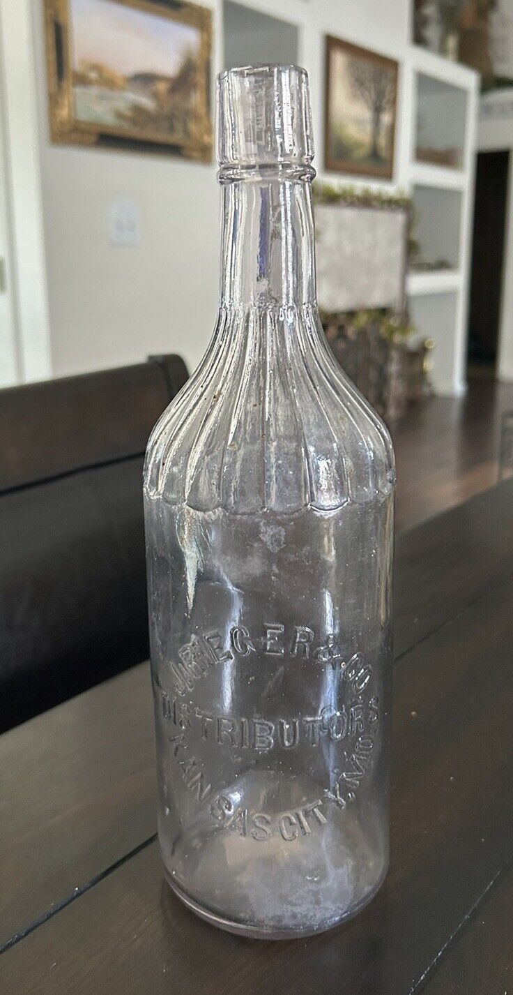 Antique Purple J. Rieger & Co Glass Whiskey Bottle Kansas City MO Embossed 11.5”