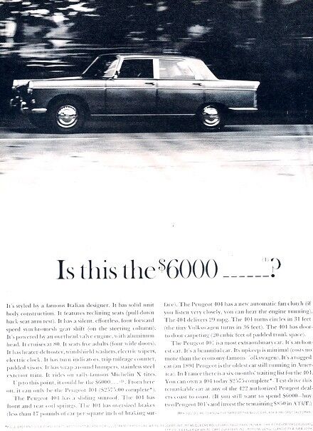 1970 1969 Peugeot 404 Original Advertisement Print Art Car Ad J211