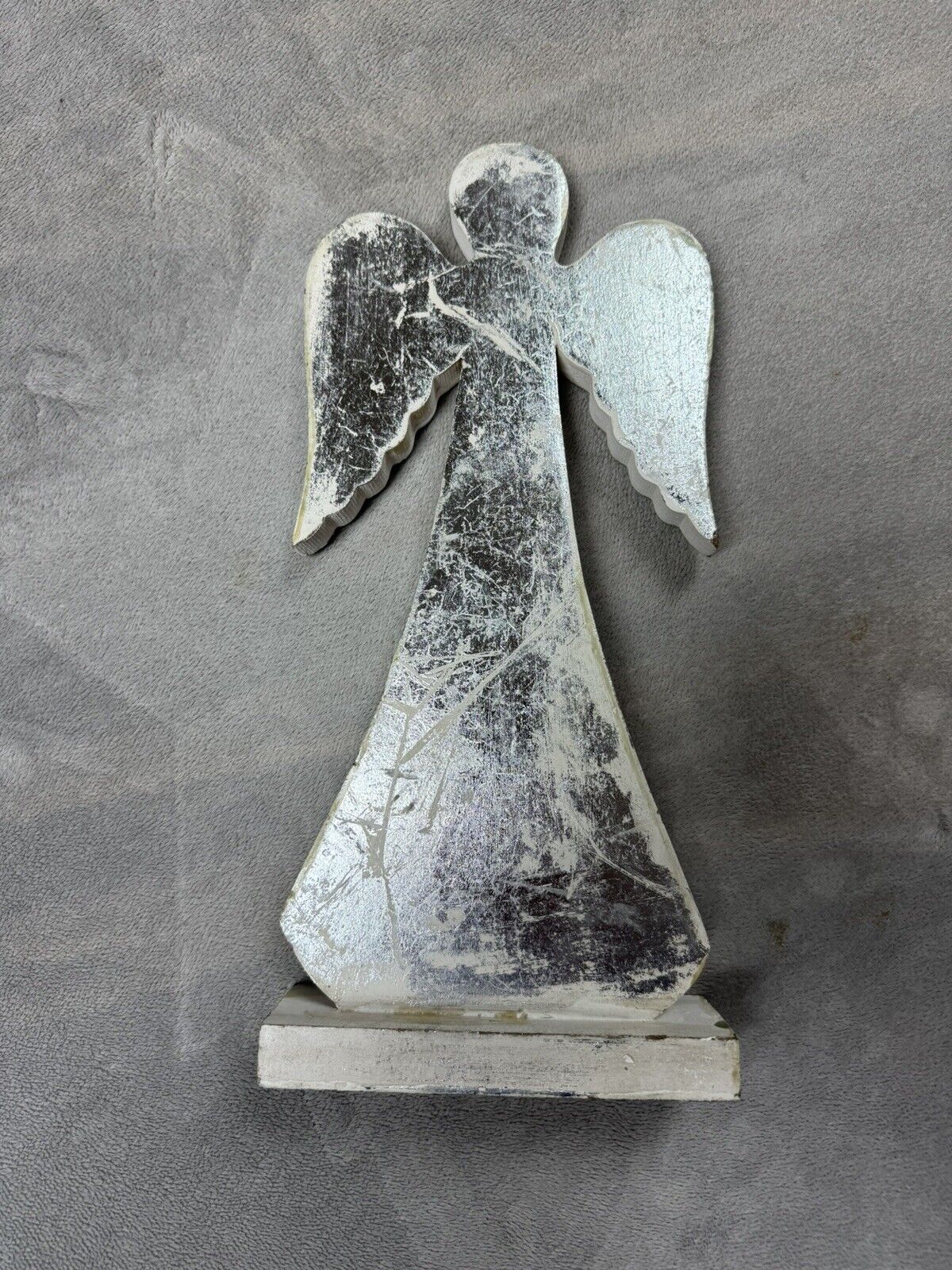 Vintage Distressed Wooden Mantle Angel on Stand  13” Tall