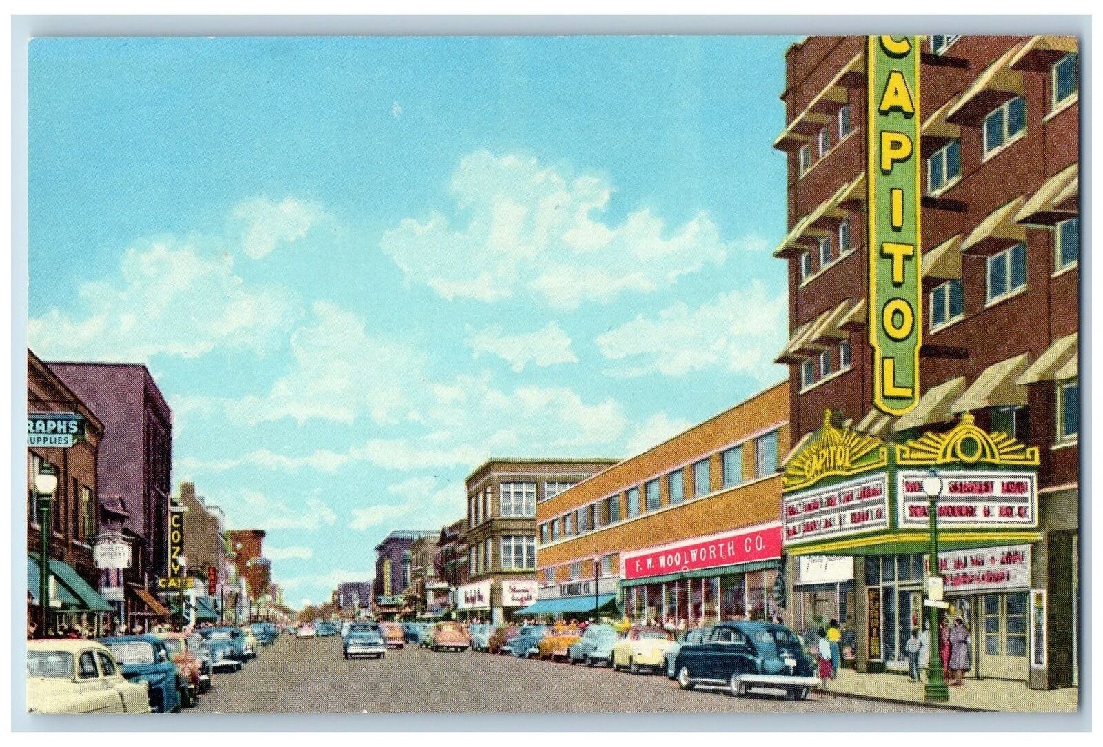 c1950's Main Street Looking North Classic Cars Aberdeen South Dakota SD Postcard