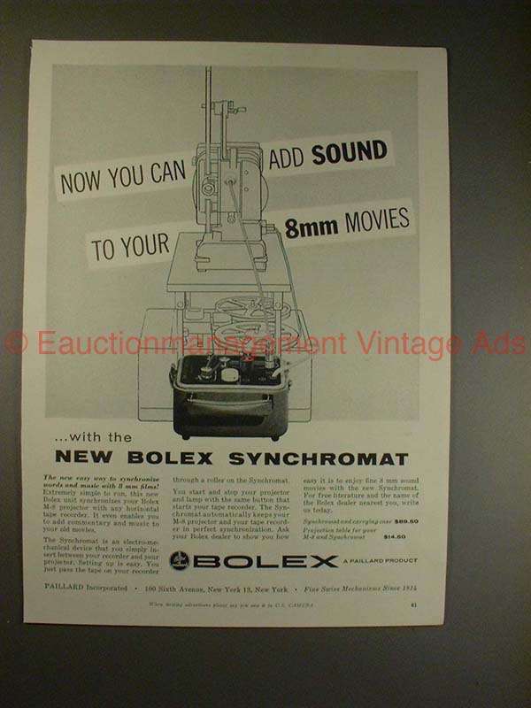 1957 Bolex Synchromat Ad - Add Sound to 8mm Movies