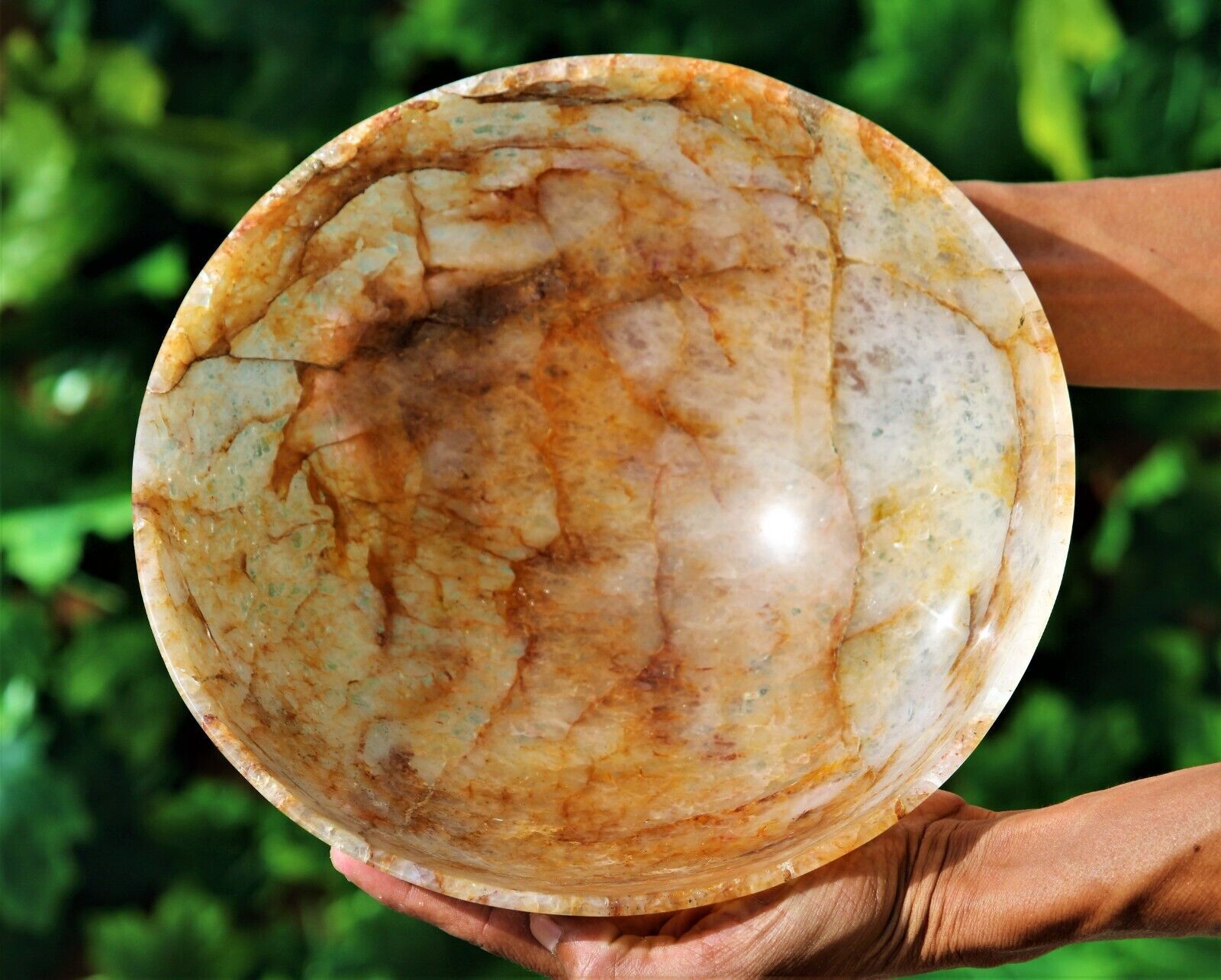 Superb Large 1145g Golden Quartz Crystal Healing Stone Round Shape Display Bowl