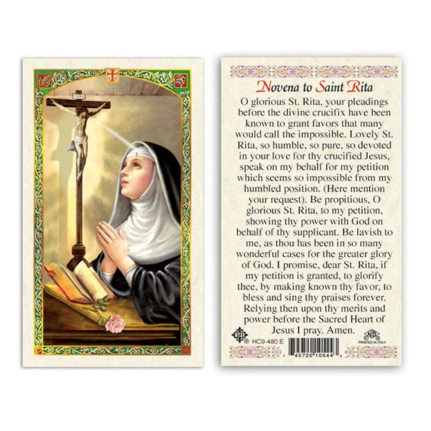 St Rita Patron Saint of the Impossible Catholic Prayer/ Holy Card Laminated
