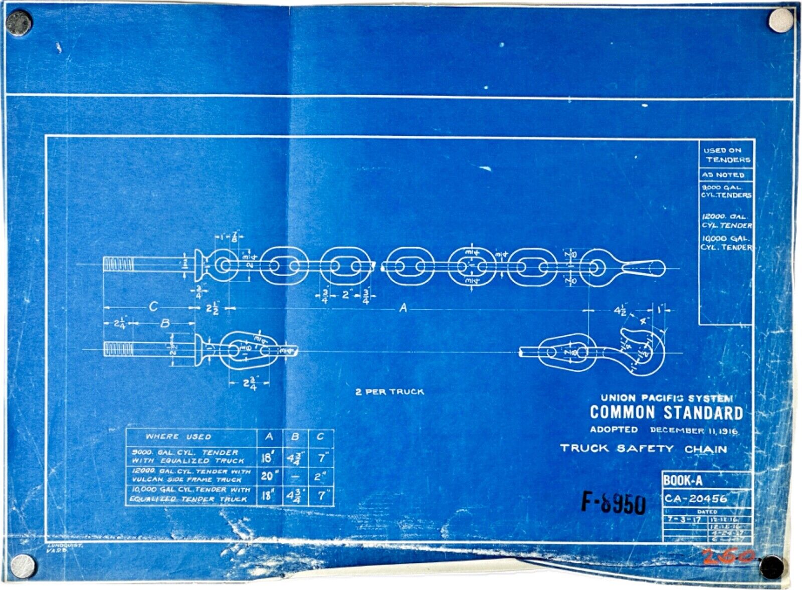1916 Union Pacific/ Utah Railroad Blueprint- ‘Truck Safety Chain’ 15” x 11”