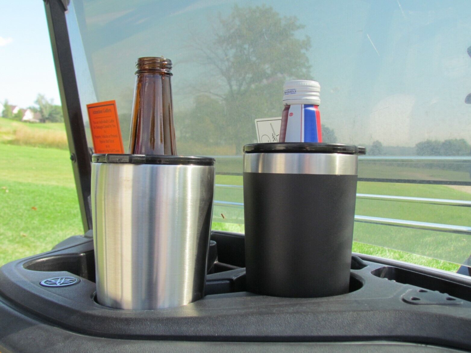 Convert your 20 oz. stainless steel tumbler into a holder for cans or bottles