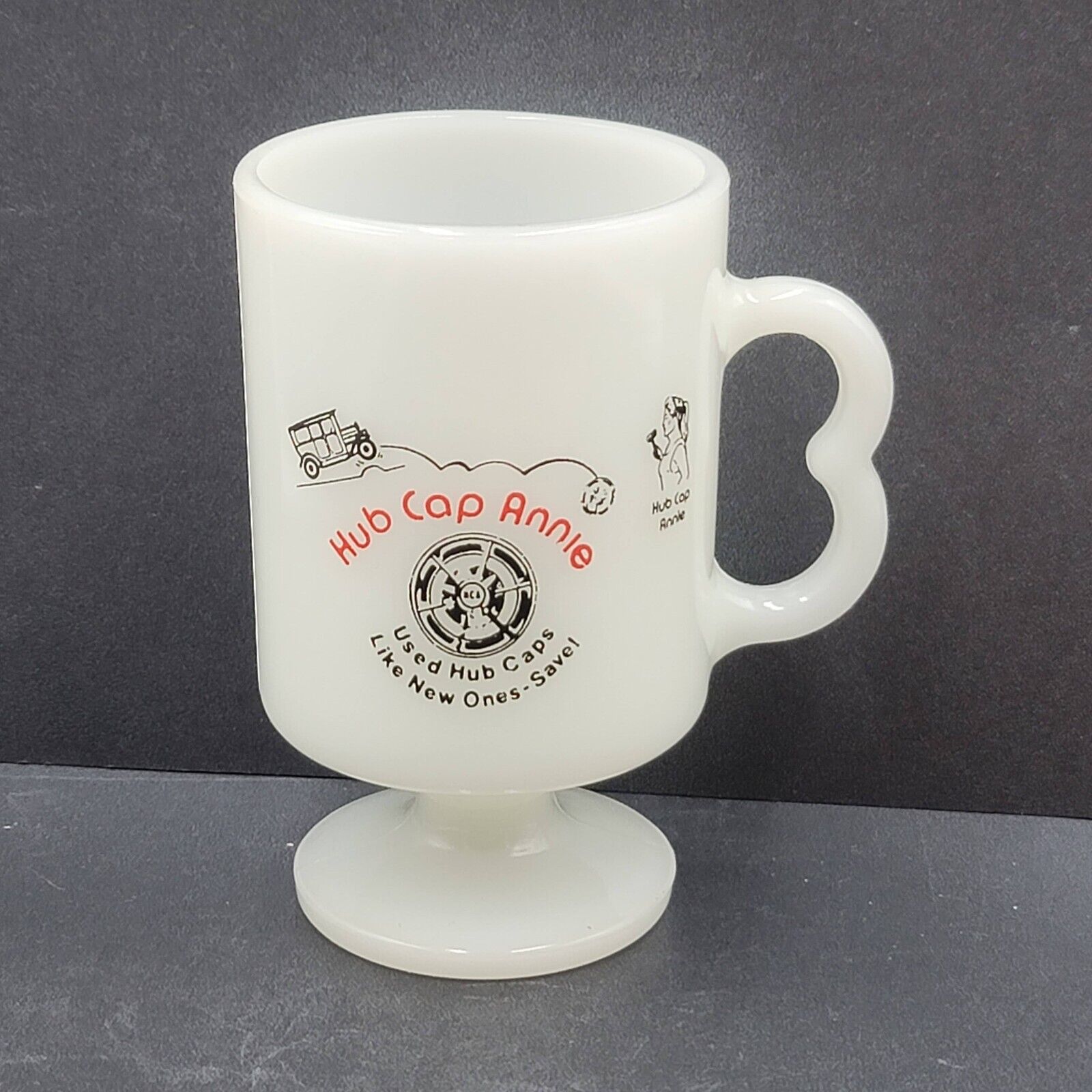 Vintage Hub Cap Annie Milk Glass Coffee Mug Cup USA