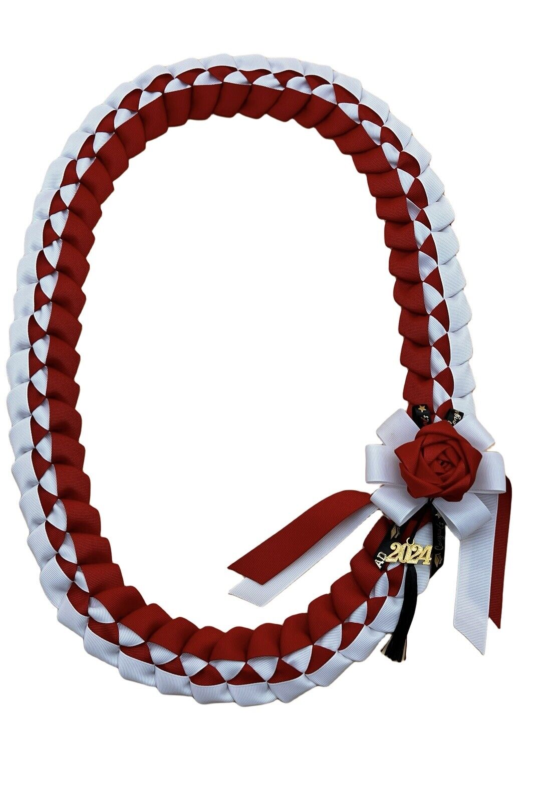 Grosgrain Ribbon Graduation Leis ，Red & White School Colors 