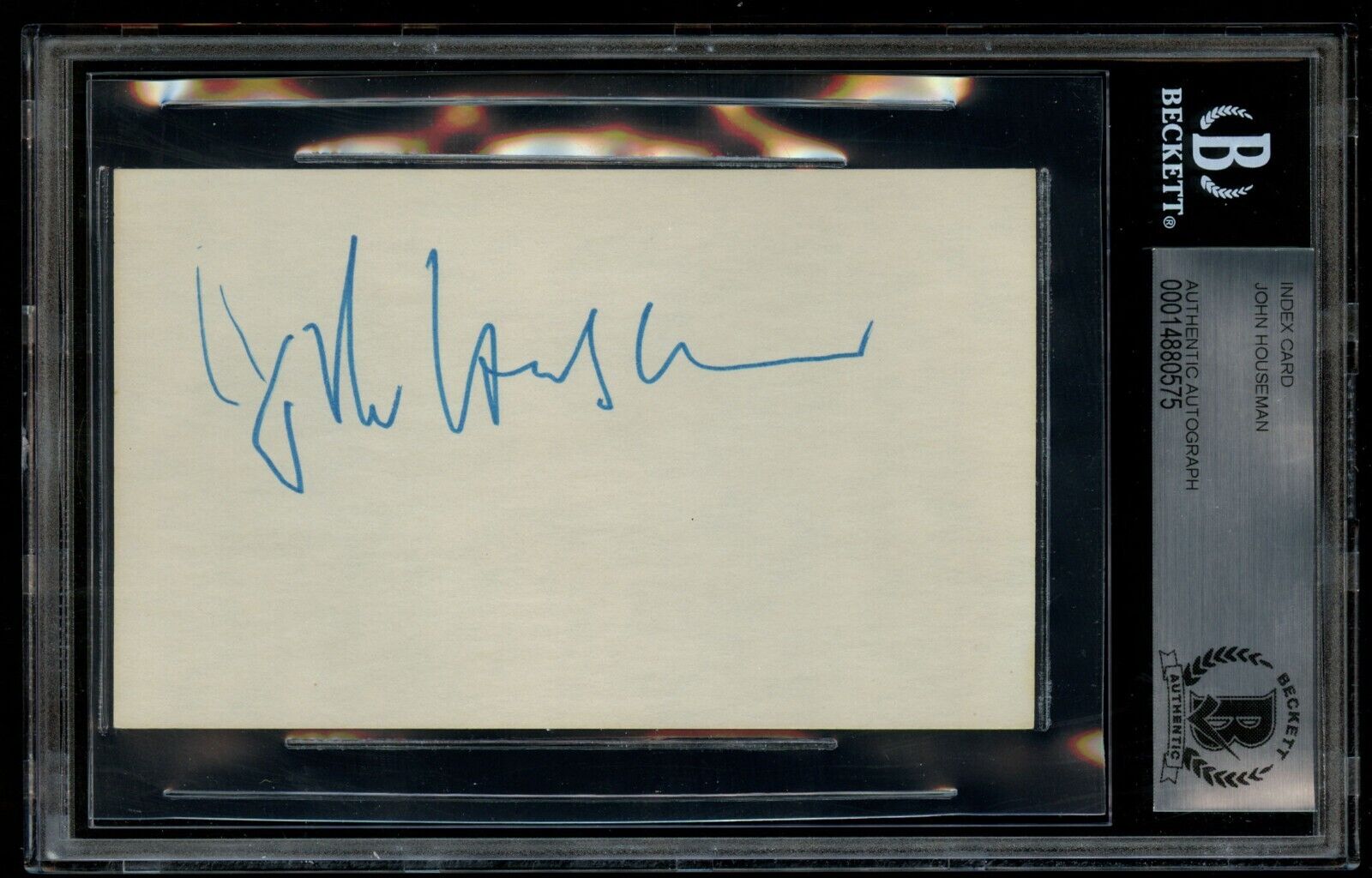 John Houseman d1988 signed autograph 3x5 index card Actor The Paper Chase BAS