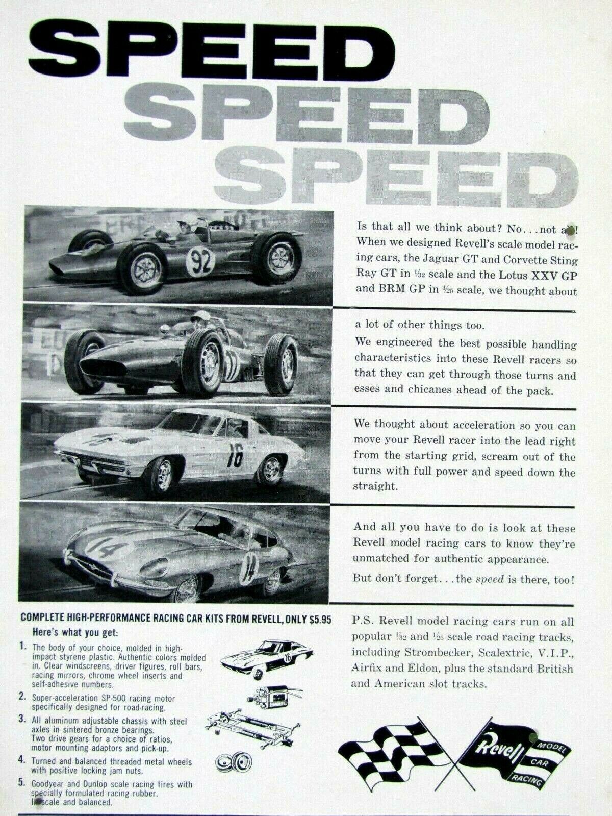 1964 REVELL Corvette Jaguar GT Lotus XXV GP Vintage Original Print Ad 8.5 x 11\