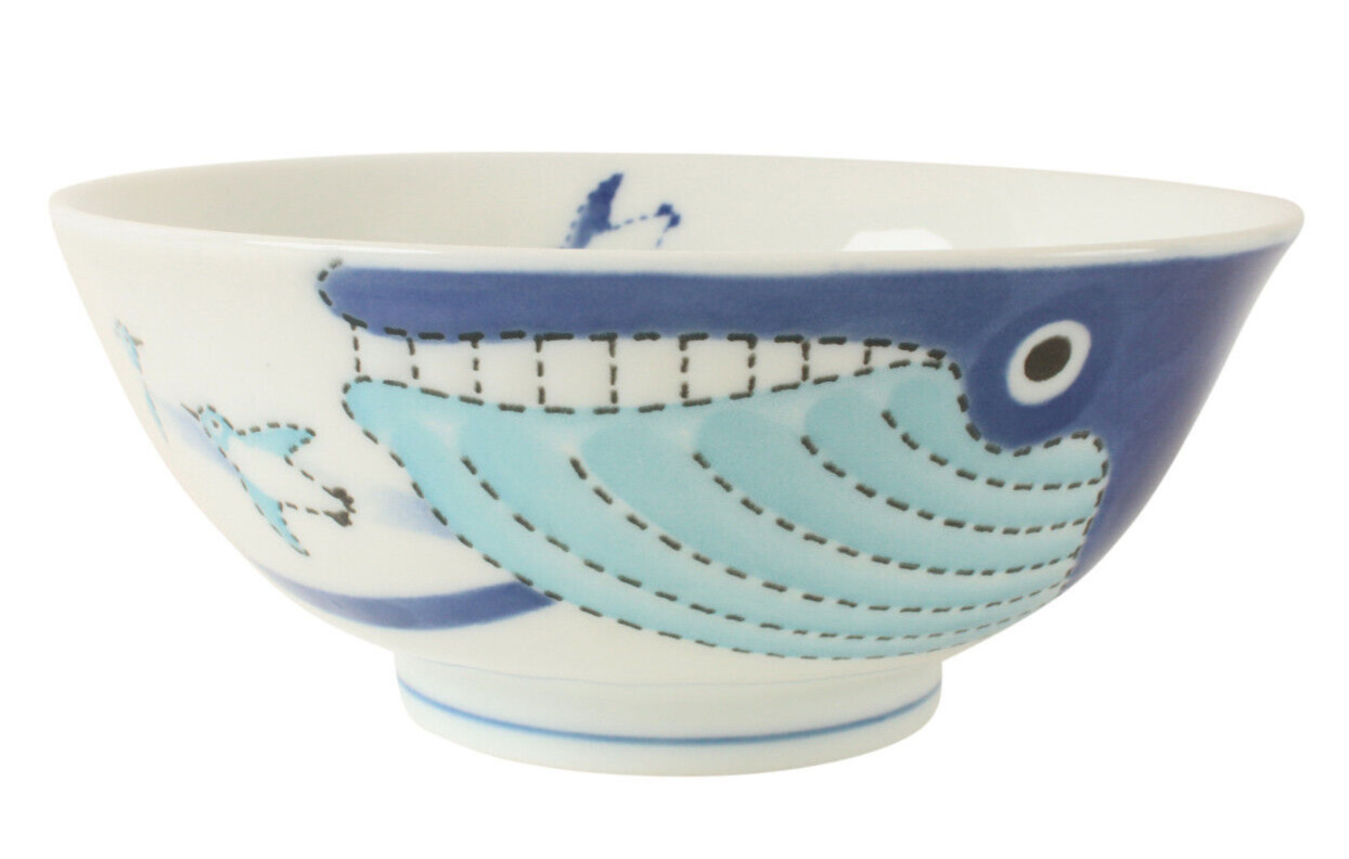 Mino ware Japanese Ceramics Kids Ramen Noodle Donburi Bowl Whale and Penguin