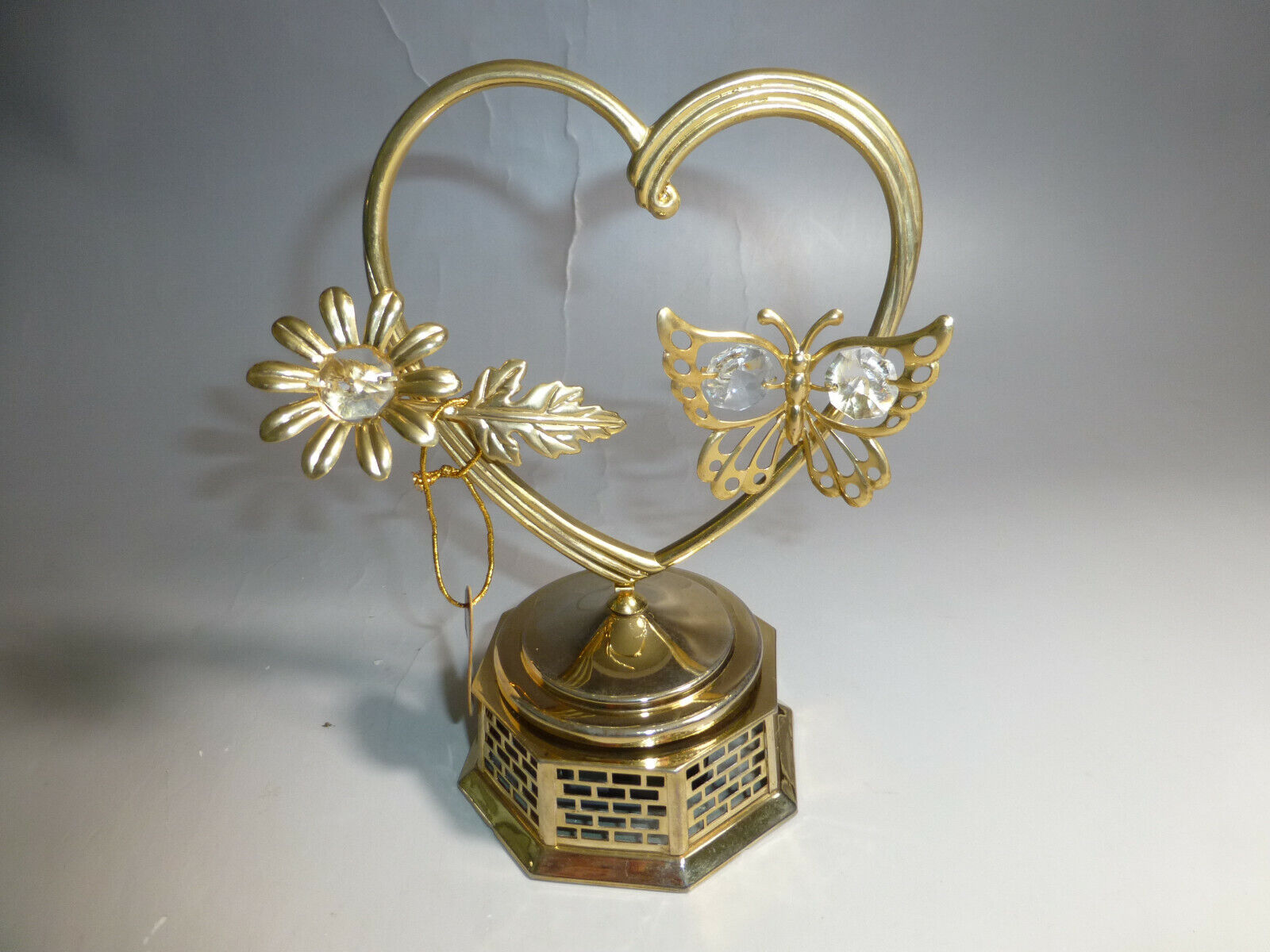 Genuine Austrian Crystal & 24K Gold Plate Heart, Butterfly Music Box Made In USA