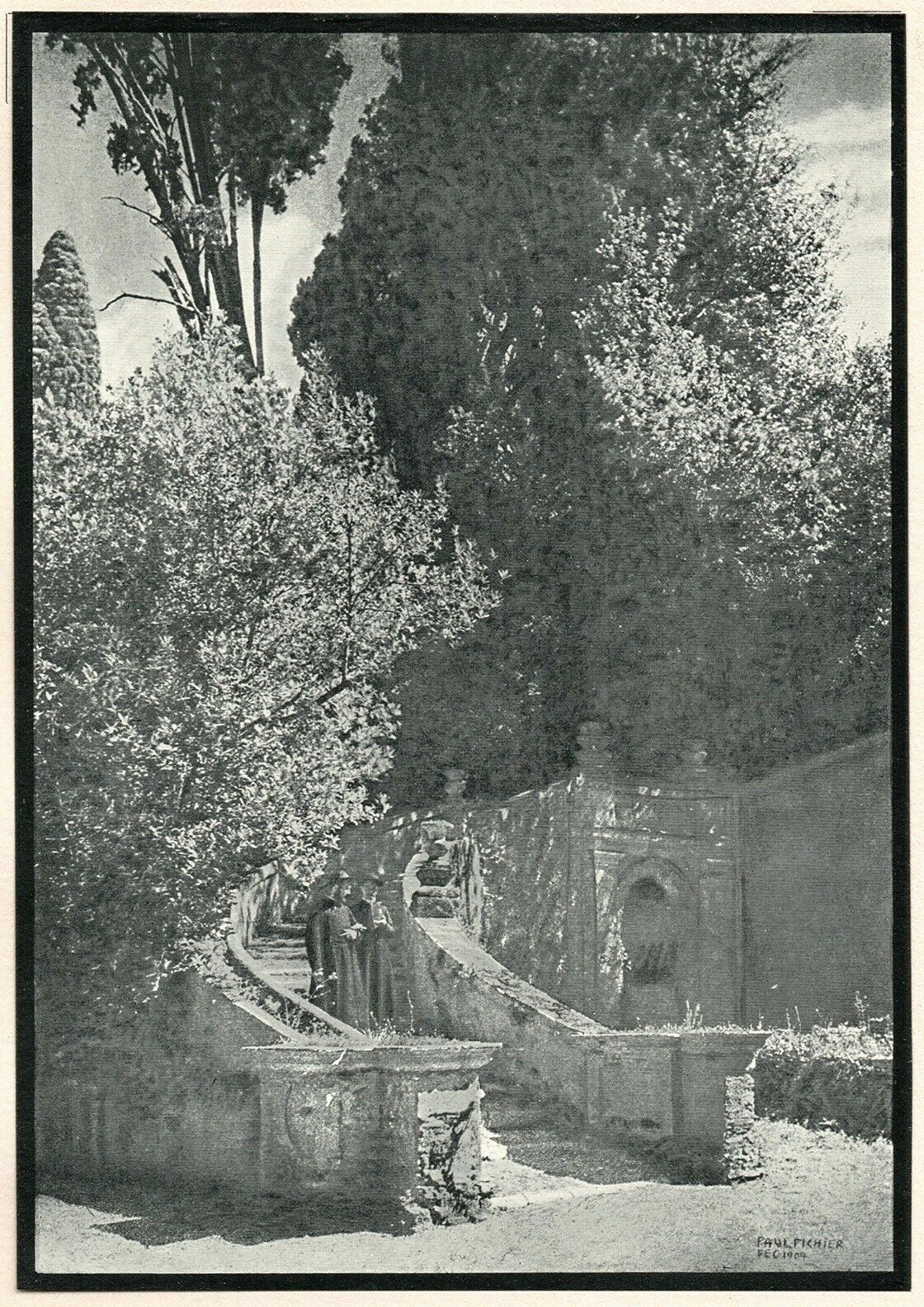 PAUL PICHIER, Villa D\'este Tivoli, Tipped-in Halftone Austrian Pictorialism 1908