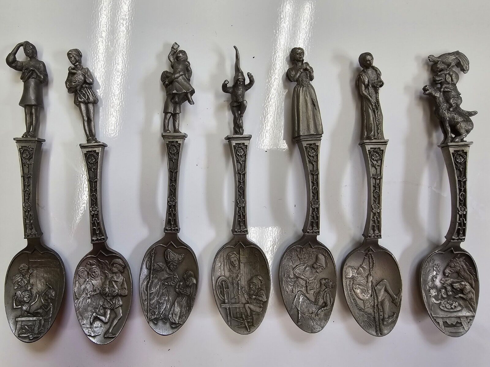 1979 Franklin Mint Disney Brothers Grimm Pewter Fairy Tale Spoon SET OF 7