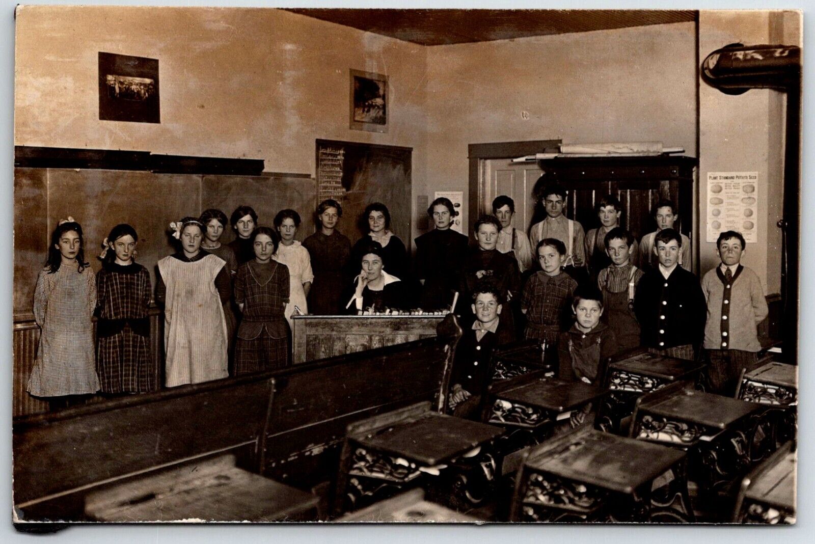 RPPC early school classroom students real photo vintage antique