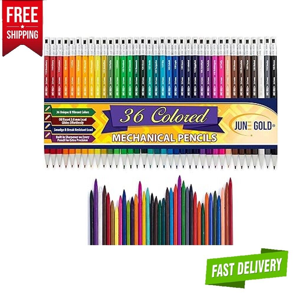 36 Assorted Colored 2.0 Mm Mechanical Pencils, 36 Unique Colors, Bold Thickness