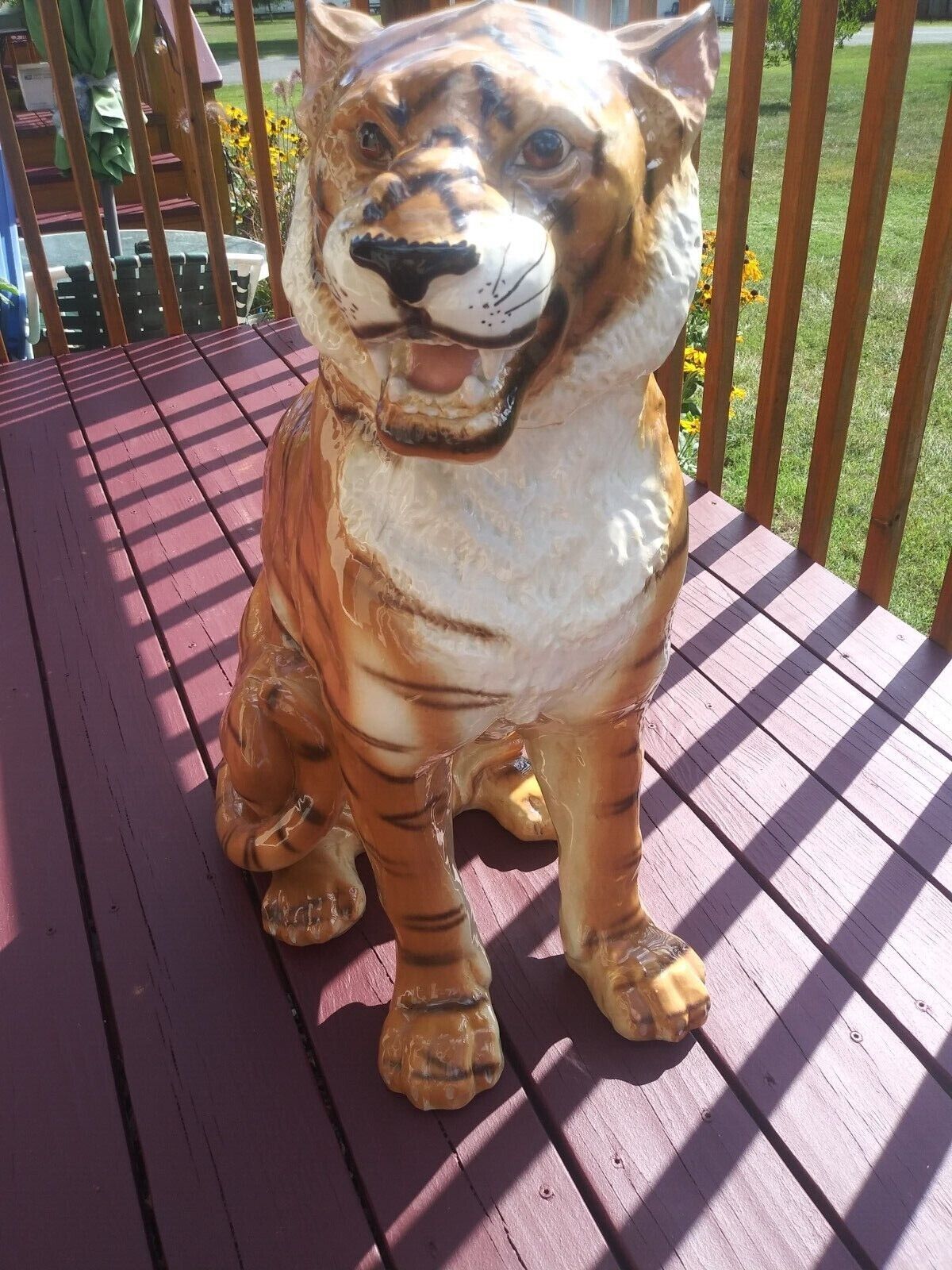 Antique Porcelain Tiger Statue in ex condition. Large '60's Era Maker's Mark