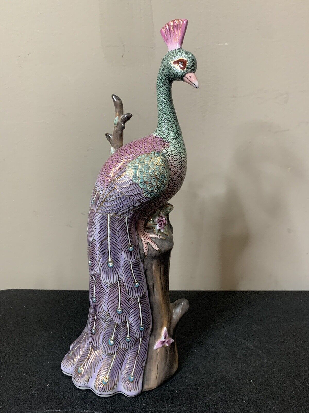 Antique Vintage ?Chinese Export Famille Rose Porcelain Peacock Figurine