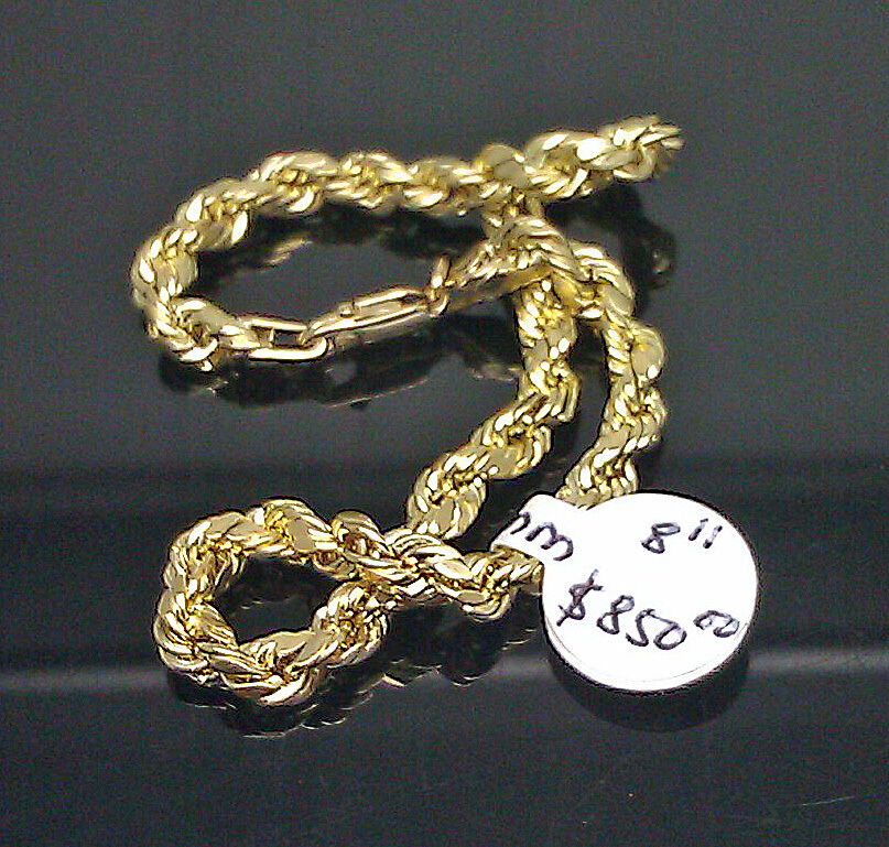 Real 10K Yellow Gold Men Thick Rope Bracelet 8\