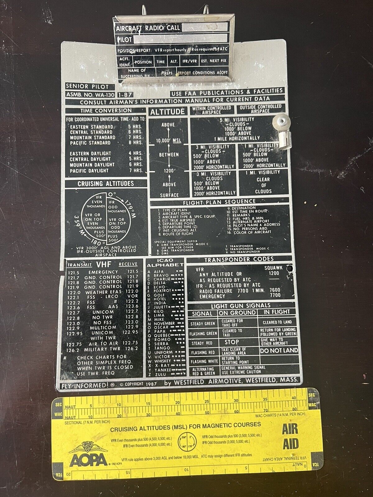 Vintage Airman Pilot Information Clipboard Aluminum Fly Informed WA-130 1972
