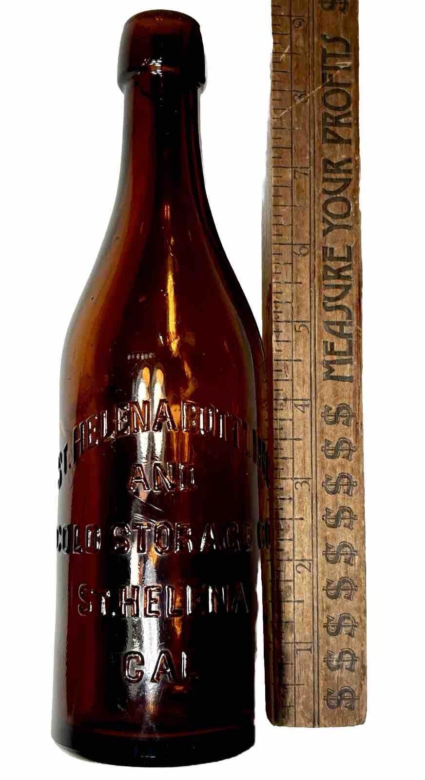 Rare St Helena Bottling California Amber Blob Top Soda Liquor Bottle 1870 CA USA