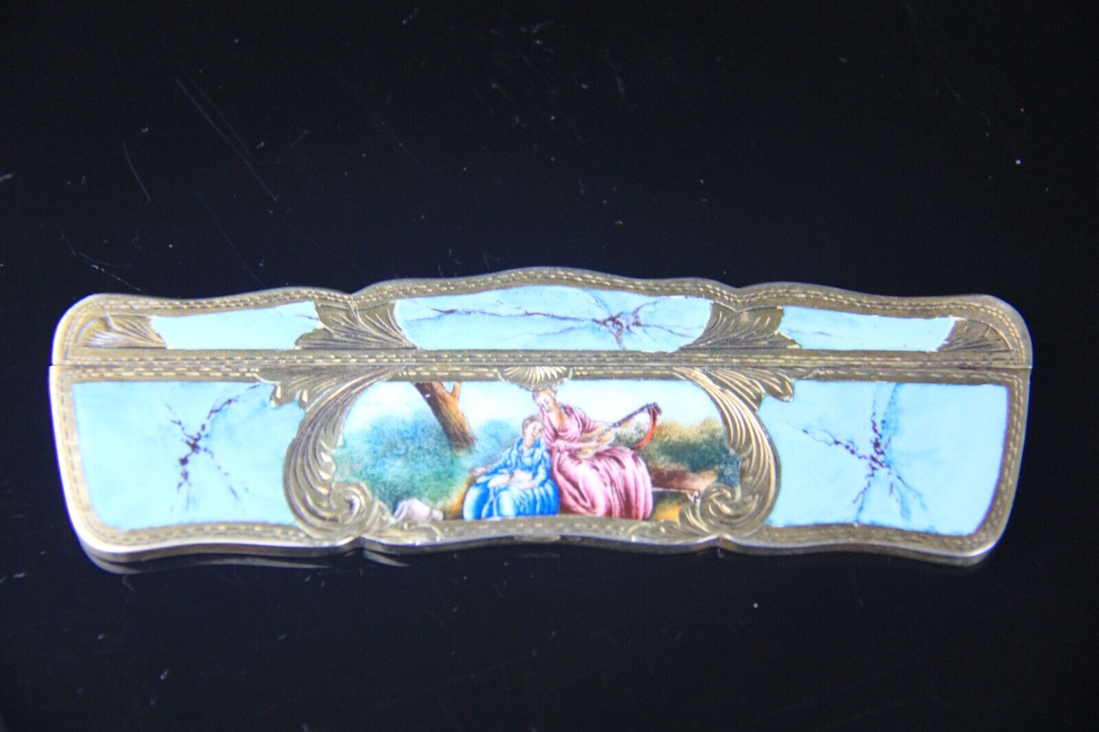 Antique European 800 Silver Enamel Comb Holder
