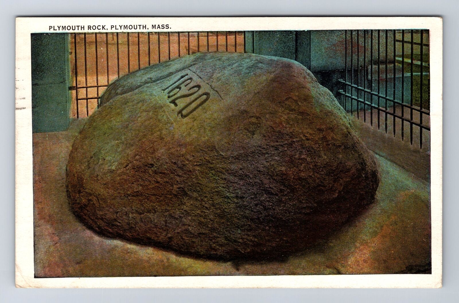 Plymouth MA-Massachusetts, Plymouth Rock, Antique, Vintage c1932 Postcard